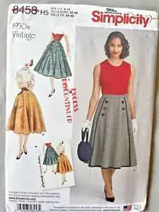 Simplicity 8458 50s Women 6-14 Retro Full Skirt Pattern Set in Waist Pocket - Picture 1 of 3