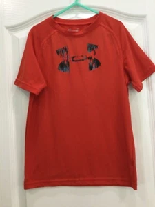UnderArmor HeatGear Boys Shirt Size 7 Orange Short Sleeve Pullover 154 - Picture 1 of 6