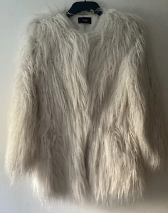 Stunning Twiggy M&S Faux Fur Coat Shaggy, Hippie Boho, Mongolian, Size 8 - Picture 1 of 4