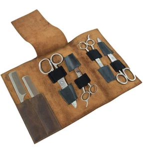 Peluquero Peine Tijeras Almacenamiento Exterior Bolsa Bolsillo Cuero Vaca Marrón H988 - Imagen 1 de 4