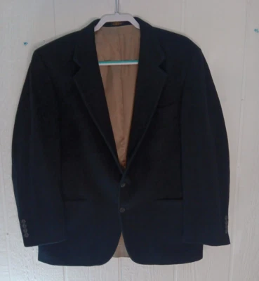 Abrigo Blazer Deportivo Stafford Hombres 42R Liso Negro Lana Cabello Camello Mezcla Nylon Forrado Foto 1 de 4