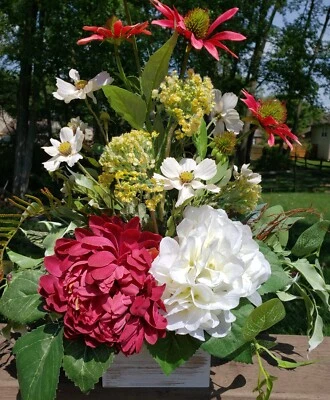 Burgundy peony arrangement, modern farmhouse, white hydrangea flower arrangement - Image 1 of 4