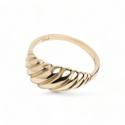 Croissant Ring/14K Solid Gold Croissant Ring/Thick Dome Ring/Ribbed Dome Ring - Image 1 of 4