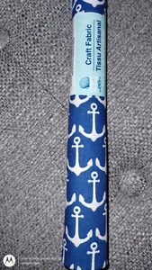 Shore Living WHITE ANCHOR cut fabric CRAFT FABRIC Navy Blue Cotton 18" x 21" NEW - Picture 1 of 1