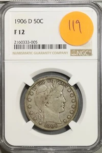 1906 D Barber Half Dollar 50c NGC F 12 Fine #3-005 - Picture 1 of 2