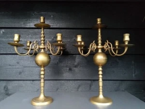 Pair of brass candelabras 5 candles, 2 large vintage candle holders, Christmas - Picture 1 of 7