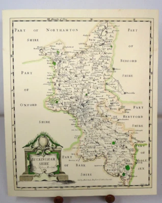 Printed Map of Buckinghamshire Robert Morden 1695 Reproduction Early-Mid 20th C - Image 1 of 4