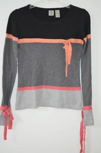 Anthropologie Black/Gray/Coral Scoop Neck Tie Long Sleeve Sweater Size S - Picture 1 of 9