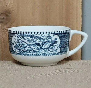 Vintage blau Royal Currier & Ives Porzellan Tee/Kaffeetasse Pferd & Kutsche - Bild 1 von 2