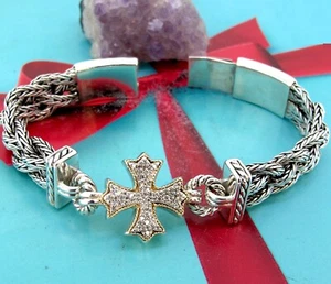 EFFY Diamond Cross Woven Bracelet in Sterling Silver & 18k Yellow Gold 8 inch - Picture 1 of 9