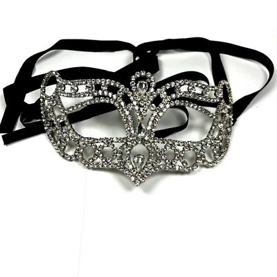 Masquerade Mask Prong Set Clear Crystal Rhinestone Venetian Party Prom - Image 1 of 4