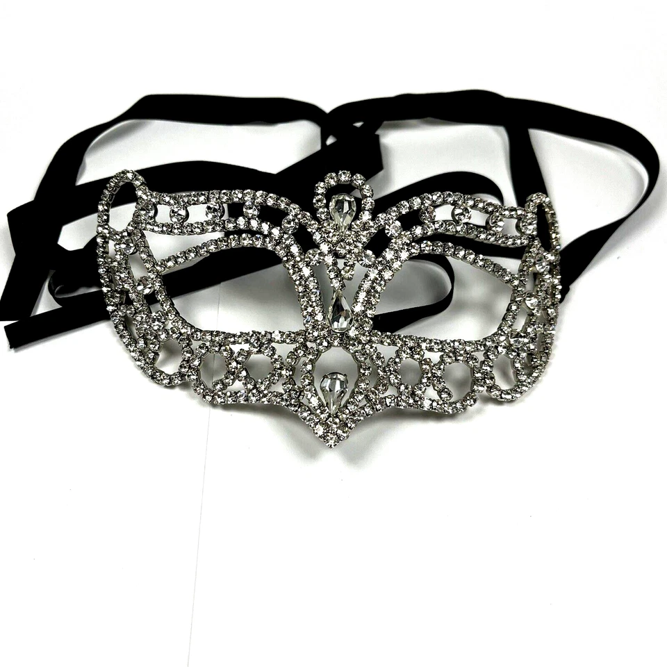 Masquerade Mask Prong Set Clear Crystal Rhinestone Venetian Party Prom - Image 1 of 4