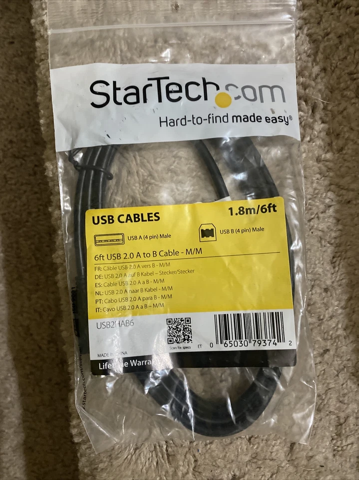 StarTech 15 Ft USB 2.0 A to B Cable 4 Pin Male to Male New USB2HAB15 - Image 1 of 1