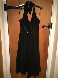 BN NEW LOOK Size 10 Black Lined Halter Neck Assymetrical Hem Lined Evening Dress