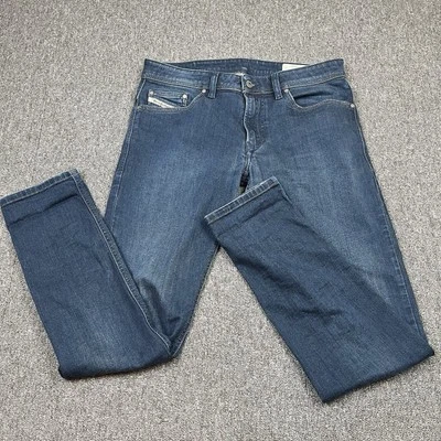 Jeans masculino Diesel W32 L31 azul Thavar-XP R4LN8 jeans desgastado skinny stretch - Imagem 1 de 4