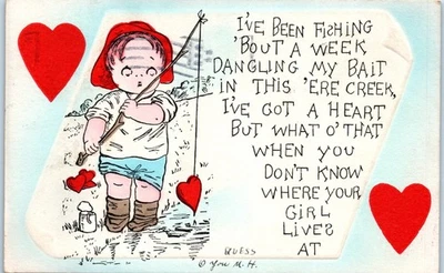 Vintage Postcard I've Been Fishing About A Week Dangling my bait in the Creek - Image 1 of 2