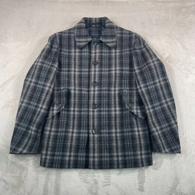 Banana Republic Chore Barn Coat Jacket Men Small Black Grey Plaid Wool Blend NEW - Image 1 of 4