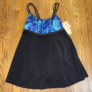 Studio Works schwarz blau Gold Akzent Damen Einteiler Badeanzug 16W Neu mit Etikett - Bild 1 von 14