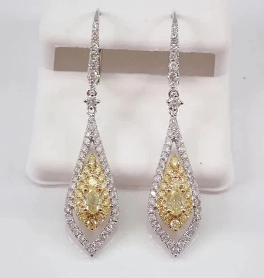 Lab-Created Citrine 2.20Ct Oval Cut Halo Drop/Dangle Earrings White Gold Plated - Image 1 of 4