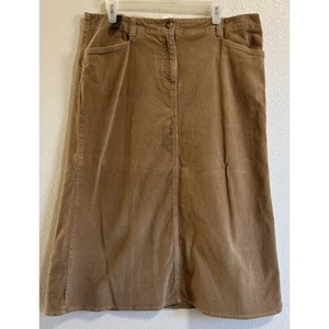 Vintage Lands End Women’s Sz 14 Camel Brown Corduroy Midi Skirt Gremlin Cottage - Picture 1 of 11