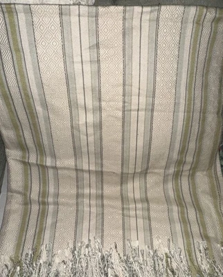 Manta Woolrich 50X62 + 6” flecos. Elegante cristal ventana rayas beige azul Foto 1 de 2