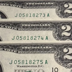1976 $2 UNC 3 Consec Two Dollar Notes CH/CU Neff/Simon UNC KC Dist “J” CRISP UNC - Picture 1 of 11