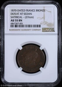 1870-Dated France Bronze Defeat at Sedan Satirical Coin NGC AU 55 BN - Picture 1 of 4