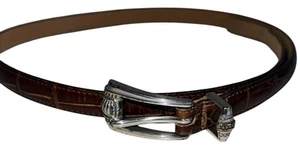 Vintage Womens Brighton Croc Embossed Leather Belt Sz L Brown Thin Silvertone - Picture 1 of 5