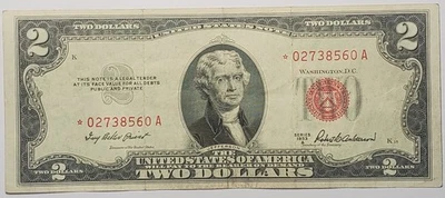 Nicer Circulated 1953 A red seal $2.00 star note with serial# *02738560A - Image 1 of 2
