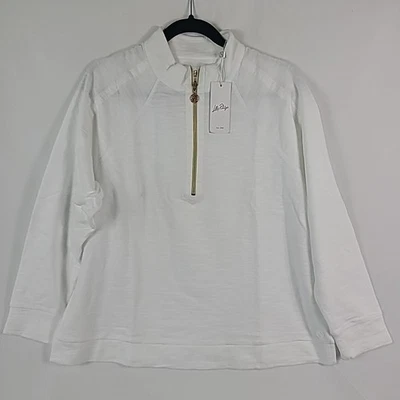 NUEVO Pullover Lilly Pulitzer Ashlee Media Cremallera Talla XXL Blanco y Dorado Foto 1 de 4