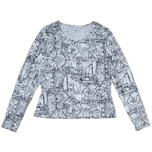 Anne Fontaine Top Womens 4 White Black Abstract Line Art Stretch Mickey Blouse - Picture 1 of 8