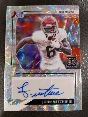 2022 Leaf Pro Set Metal John Metchie III Silver Wave Rookie Auto /40 Texans - Image 1 of 3