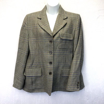 Винтажный Talbots Blazer женщин 10P зеленый синий Glen клетку ягненка шерсти США 90-х - Изображение 1 из 4