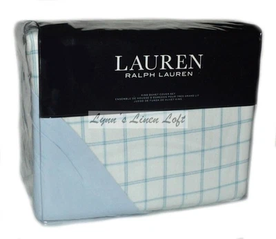 RALPH LAUREN FLANNEL Millerton Plaid Blue KING DUVET SET 3P $350 COTTON FLANNEL - Image 1 of 4