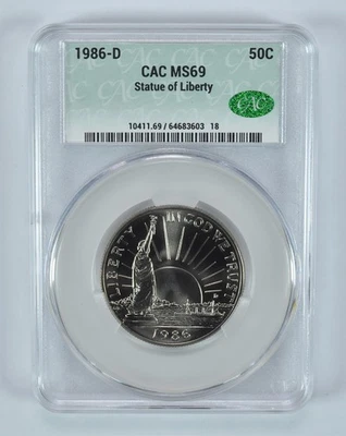 1986-D Statue Of Liberty Commemorative Half Dollar MS69 CAC CACg *2239 - Image 1 of 4