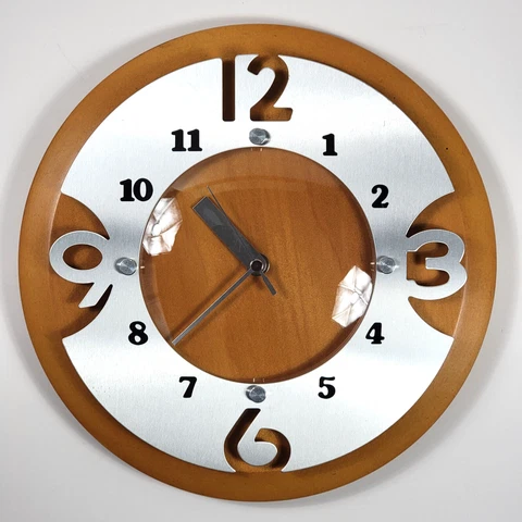 VTG Art Deco Kirch Round (11.5") Wood & Metal Quartz Wall Clock, Made in Taiwan Cover