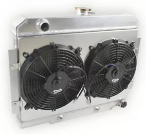 For Jeep CJ CJ5 CJ7 V8 Swap Chevy Engine Aluminum Radiator & Shroud & 12" Fans - Bild 1 von 10