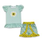 Baby Girls Flower Outfit Short Sleeve Top Ruffle Shorts Boutique Clothes Set