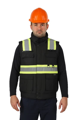 Chaleco acolchado de múltiples bolsillos aislado de seguridad Hi Vis Clase 2 forrado de lana para hombre Foto 1 de 4