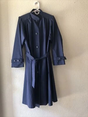 复古 Worthington Essentials Petite 女式蓝色长风衣 10P 码 P-O — 第 1/4 张图片