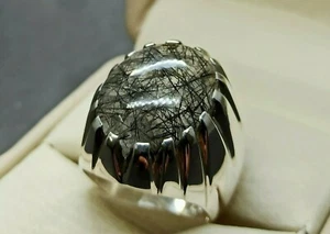 Natürlicher Rutilquarz Herrenring Sterlingsilber 925 handgefertigt Muh e Najaf Ring - Bild 1 von 12