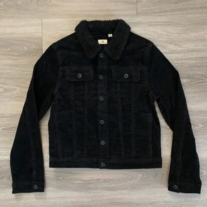 AG Adriano Goldschmied Corduroy Jacket Girls Large Sherpa Collar Button Up Black - Picture 1 of 9