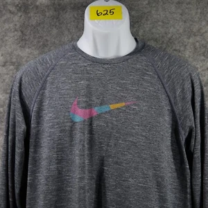 Nike Swim Shirt Uomo Grande Grigio Centro Swoosh Dri Fit Rashguard Barca Piscina Crociera - Foto 1 di 9