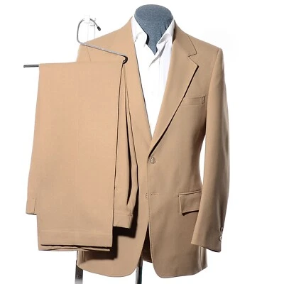38R Vintage 70s Sears Fawn Brown Polyester 2-Piece Suit 31x31 Trousers Jacket S - Image 1 of 4