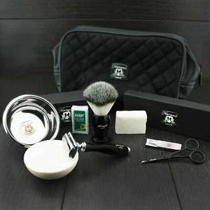 Kit complet de rasage humide traditionnel de luxe avec rasoir de sécurité et brosse à raser - Photo 1/5