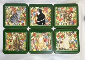 Pimpernel CHRISTMAS CATS Coasters (6) Vtg Cork  Back  Adorable!  Note: Rough Box - Picture 1 of 11