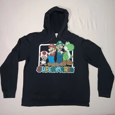 Sudadera con Capucha Super Mario Para Hombre Extra Grande Negra Luigi Yoshi Bolsillo Nintendo Y2k De Colección Foto 1 de 4