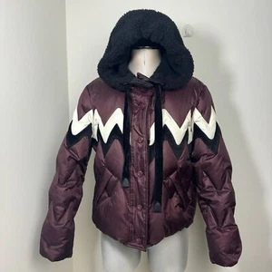 COACH Fair Isle Puffer Winter Jacket Size Large Red Wine, Burgundy, White, Black - Picture 1 of 9