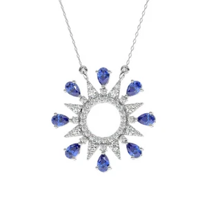Natural 1.50Ct Round Diamonds & Pear Blue Sapphire Necklace 18K White Gold - Picture 1 of 4