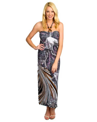 Maxi Vestido Mujer Christina Love Sublimación Halter Cuentas Rosa Gris S M L XL Foto 1 de 4